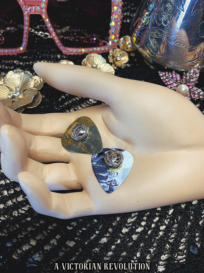 AC/DC Handmade Guitar Pick Pin - Upcycled Rock & Roll Accessory - Custom Hand-Crafted Music Jewelry - Genuine Guitar Pick Brooch