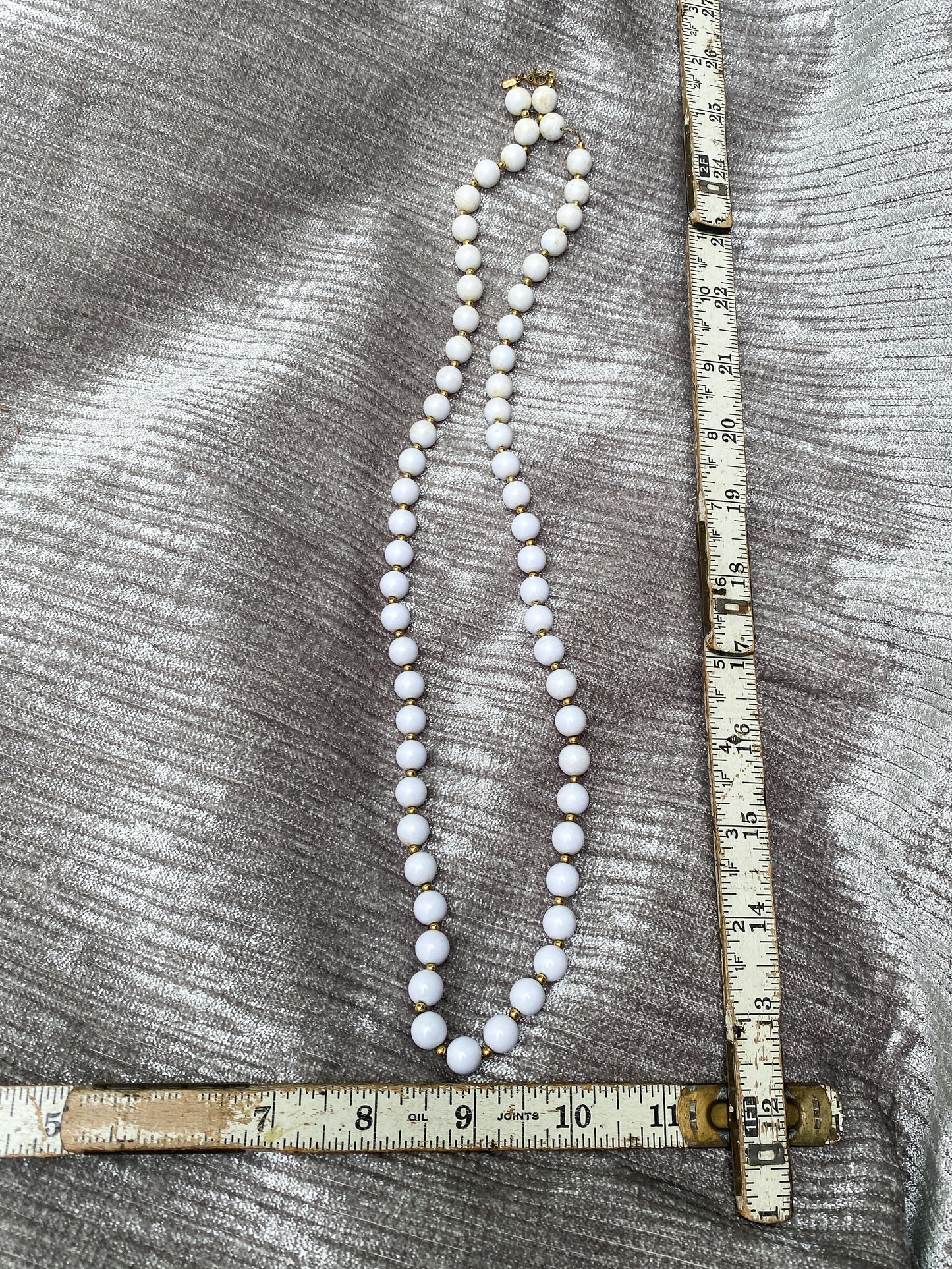 Vintage White Bead Necklace - Retro Long Strand - Quirky Mod Jewelry