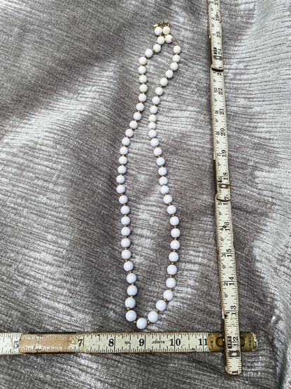 Vintage White Bead Necklace - Retro Long Strand - Quirky Mod Jewelry