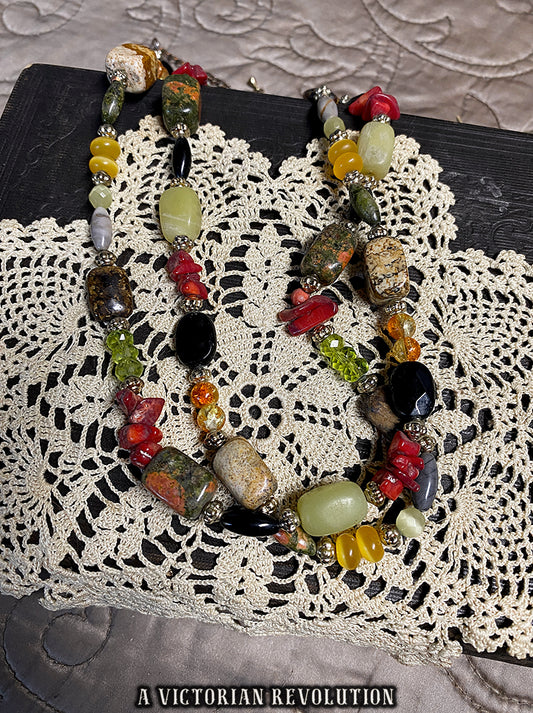 Chakra Necklace - Gemstone Beaded Necklace - Unakite, Picture Jasper, Onyx - Healing Crystal Jewelry - Natural Gemstones