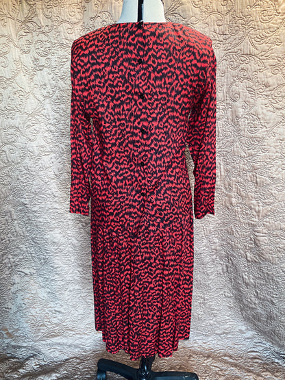 Vintage Red and Black Animal Print Skirt and Top Set - Two-Piece Matching Set - Rafaella Petites - Patterned Midi Skirt + Long Sleeve Shirt