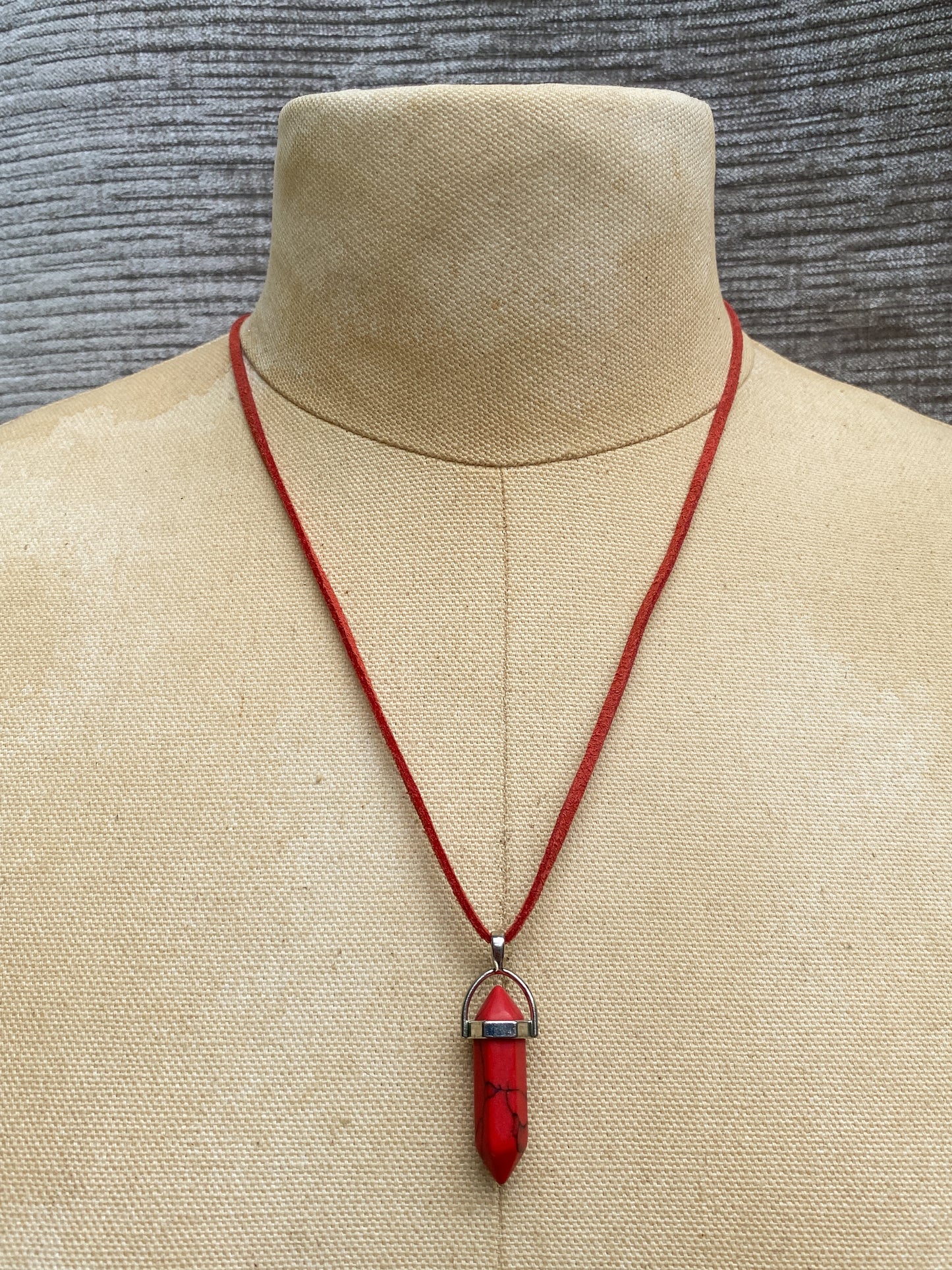 Red Hexagonal Crystal Point Pendant Necklace - Root Chakra Healing Stone