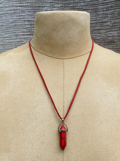 Red Hexagonal Crystal Point Pendant Necklace - Root Chakra Healing Stone