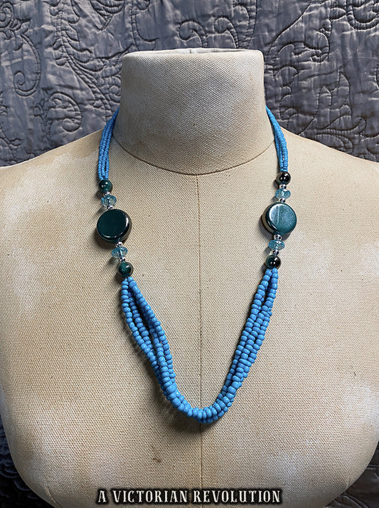 Vintage 90s Y2K Chunky Teal Seed Bead Statement Necklace
