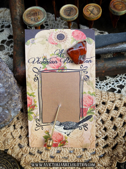 Red Jasper Stick Pin - Earthy Brown and Rust - Polished Tumbled Stone - Vintage