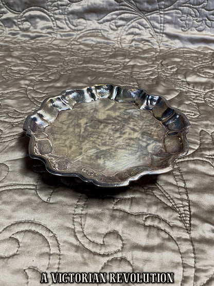 Victorian Revival Silver Plated Ruffled Trinket Dish - Cottagecore - Brocante Style