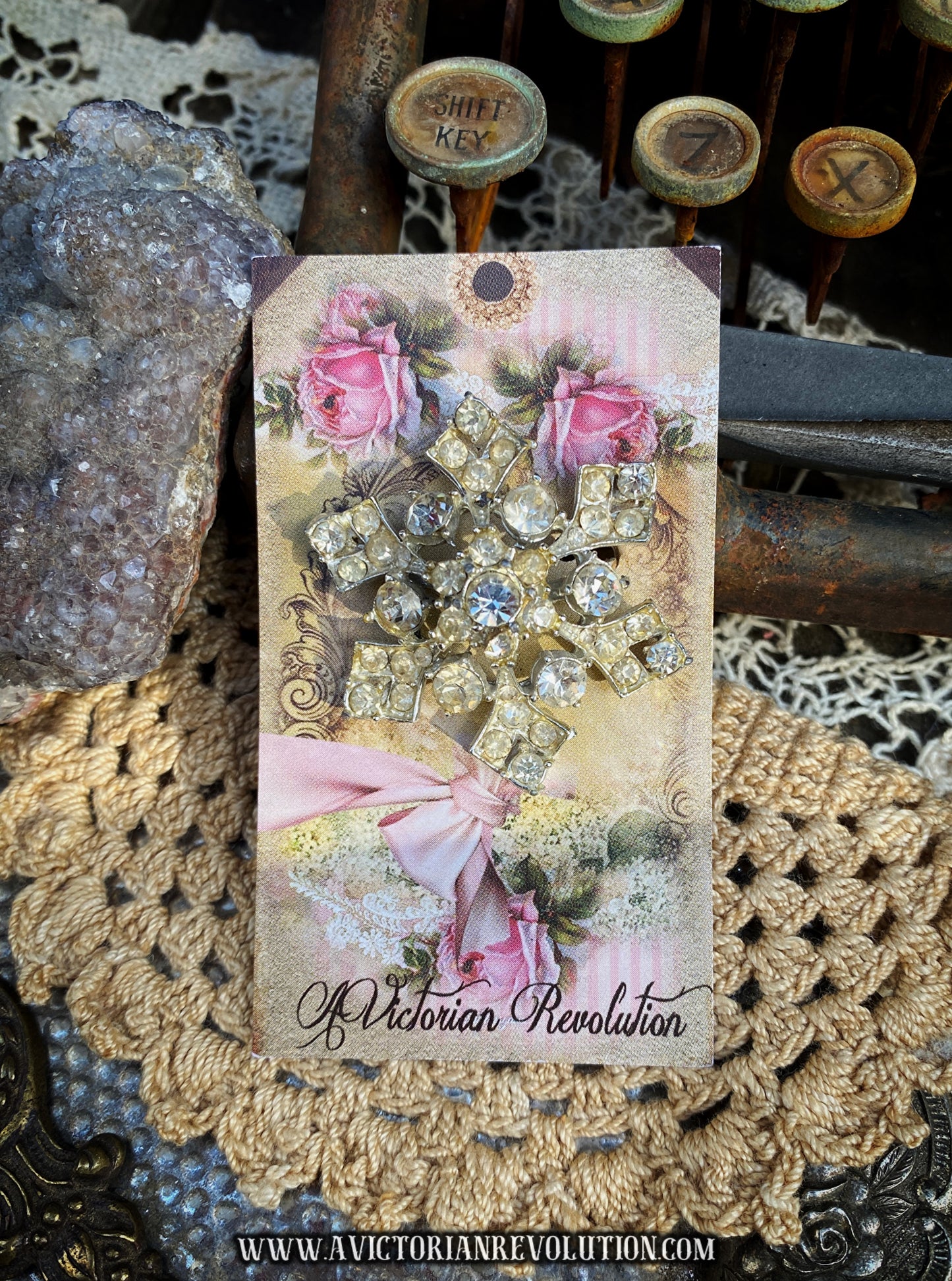 Snowflake Starburst Brooch - Clear Rhinestones, Silver Tone Metal - Vintage 1950s-1960s