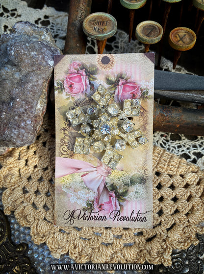 Snowflake Starburst Brooch - Clear Rhinestones, Silver Tone Metal - Vintage 1950s-1960s