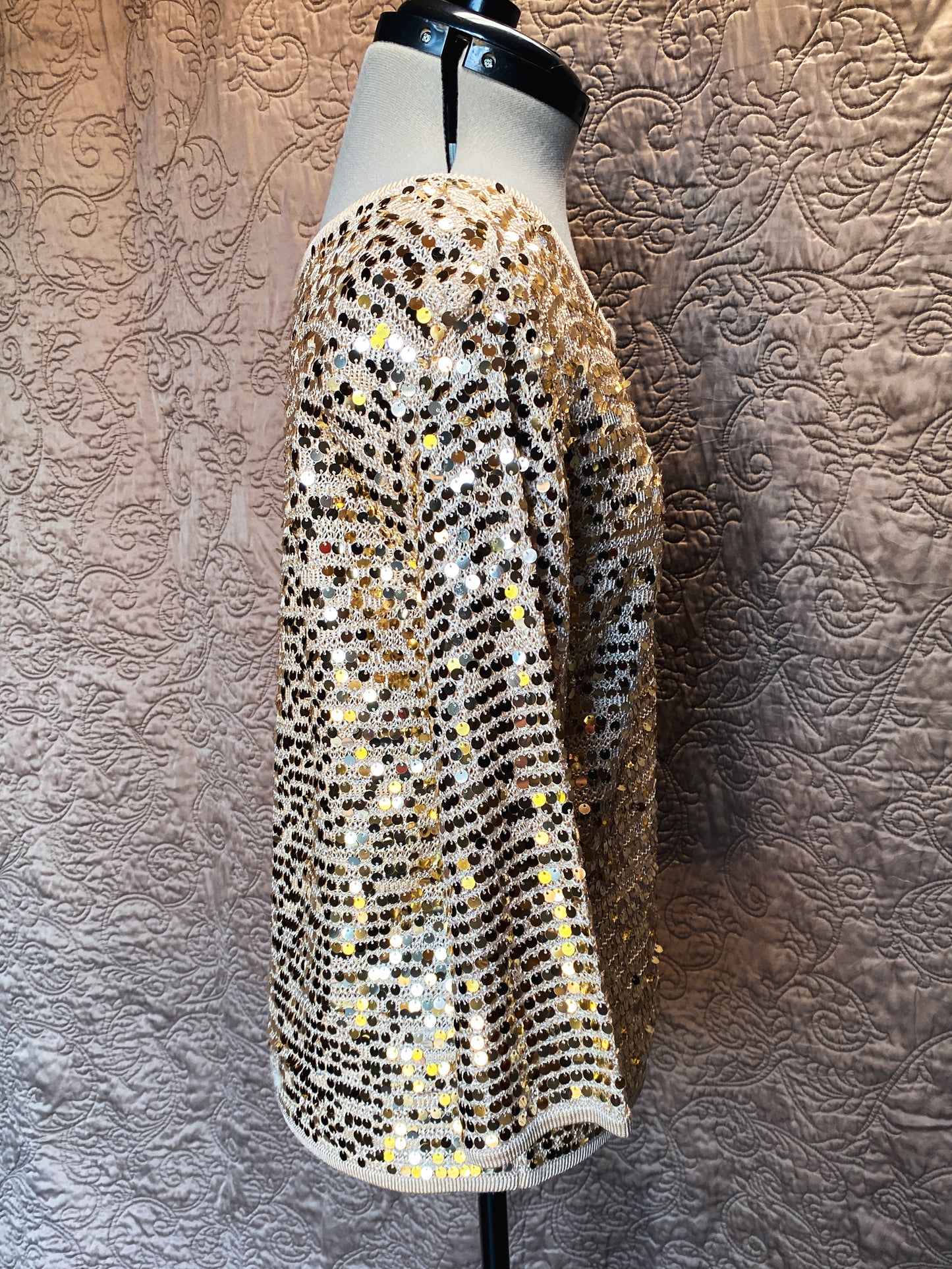 Gold Sequin Boston Proper Knit Top - Glam Holiday Disco Sweater - New - XS