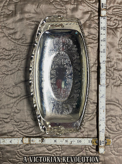 Silver-Plated Serving Tray/Basket - 1950s Vintage - Etched Floral Center - Twisted Swing Handle