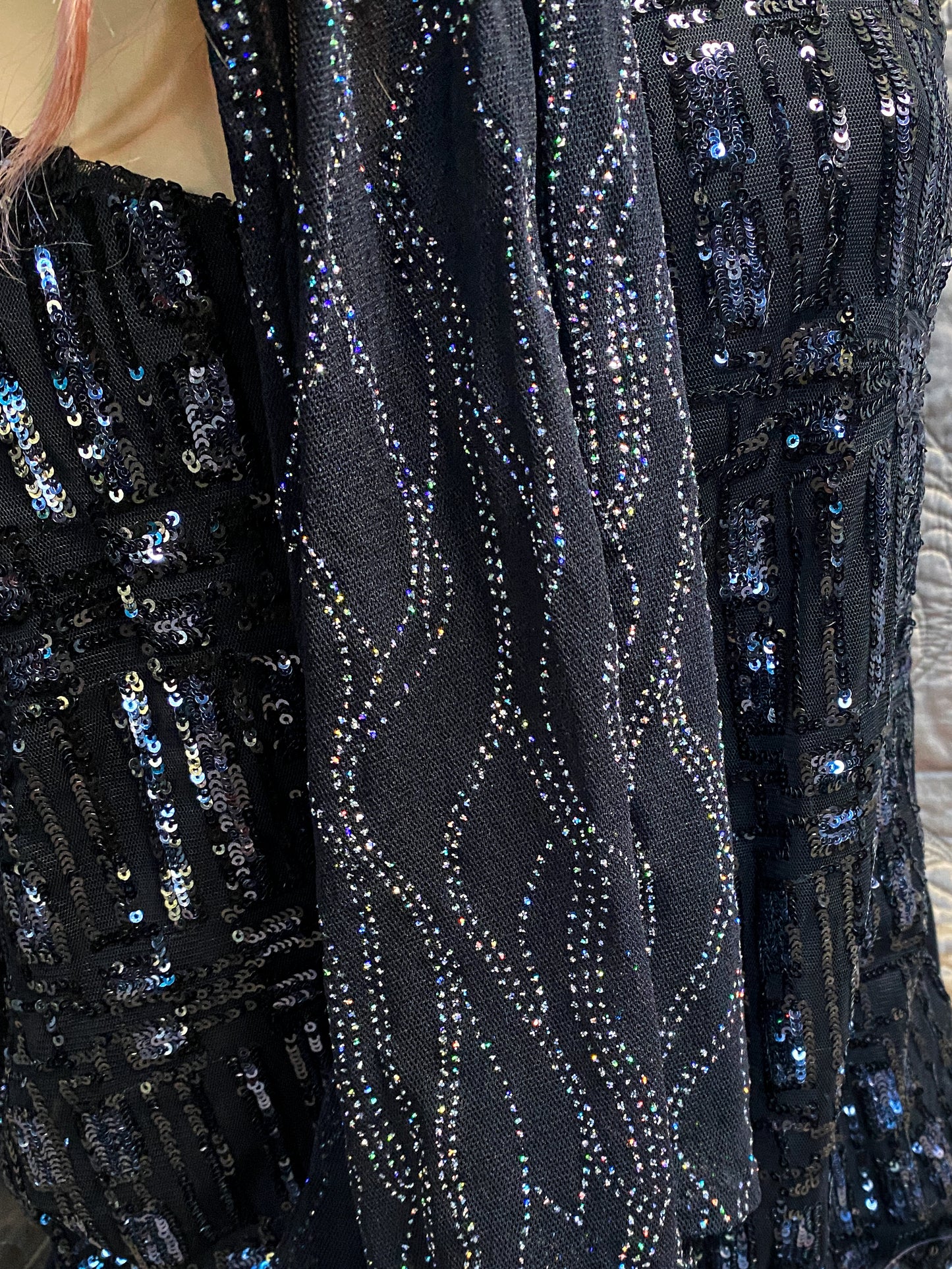 Black Sheer Scarf, Evening Shawl - Lightweight Holographic Glitter - Y2K Glam