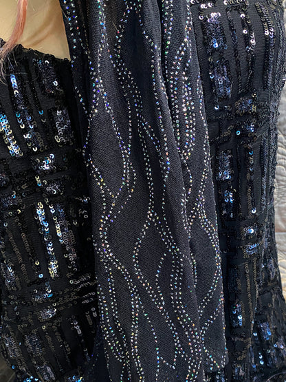 Black Sheer Scarf, Evening Shawl - Lightweight Holographic Glitter - Y2K Glam