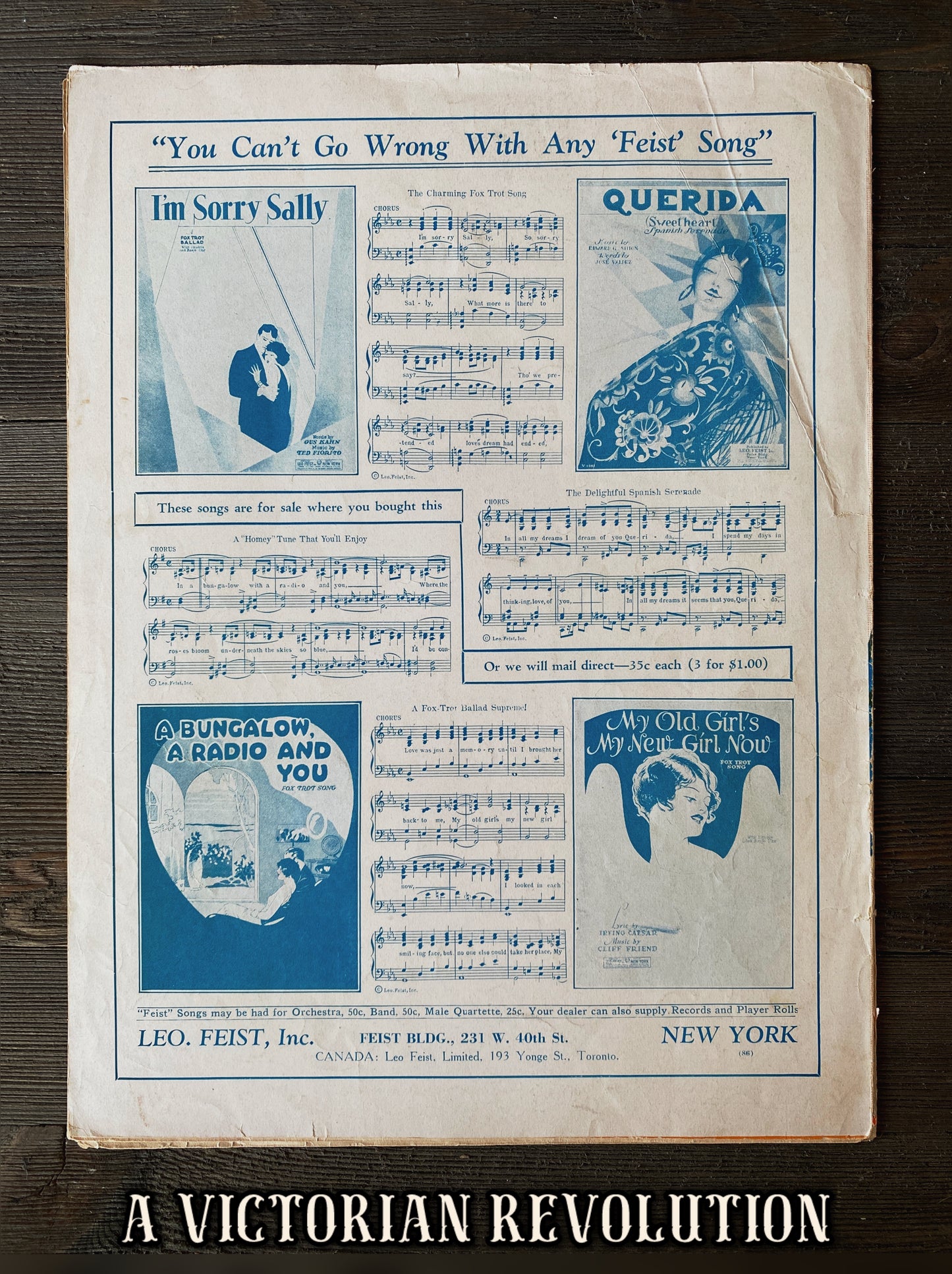 My Blackbirds Are Bluebirds Now - Leo. Feist - Irving Caesar and Cliff Friend - Vintage Jazz Age - Sheet Music - 1928