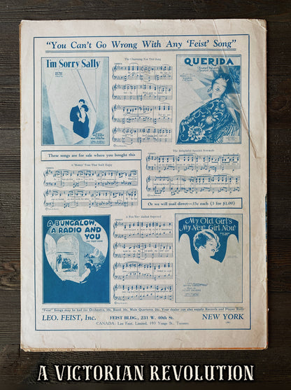 My Blackbirds Are Bluebirds Now - Leo. Feist - Irving Caesar and Cliff Friend - Vintage Jazz Age - Sheet Music - 1928