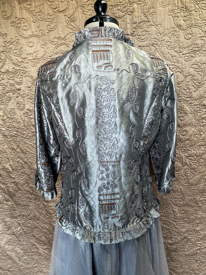 Silver Brocade Long Jacket - Large