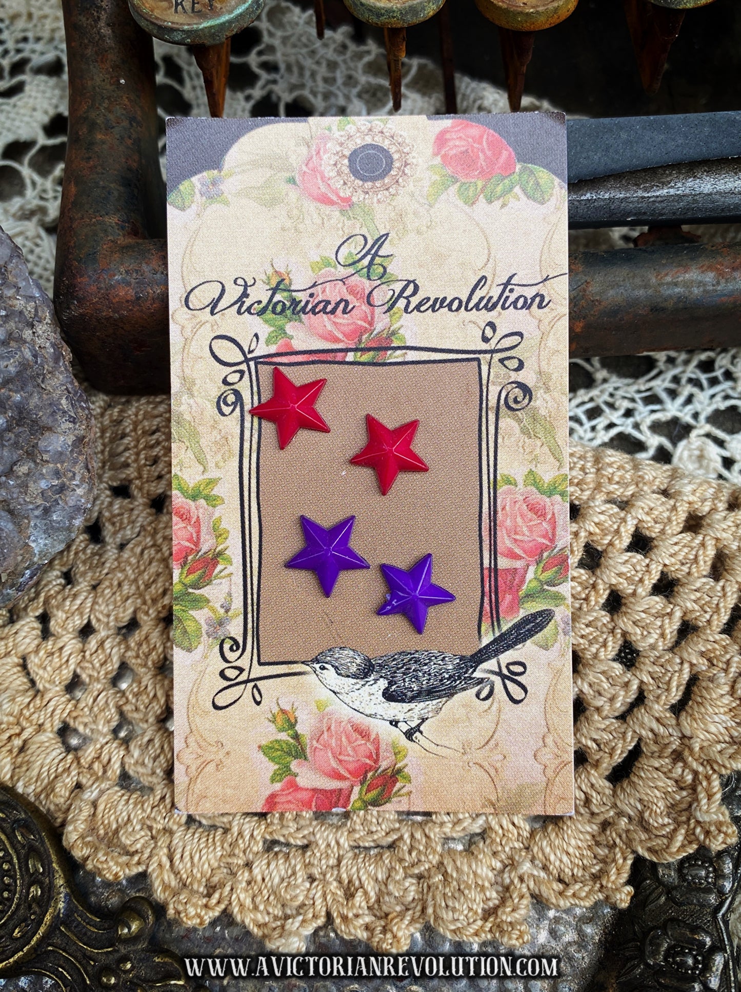 Star Stud Earrings - Hot Pink and Purple - Vintage Retro 90’s Aesthetic - Two Pairs