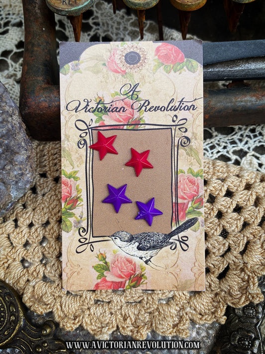 Star Stud Earrings - Hot Pink and Purple - Vintage Retro 90’s Aesthetic - Two Pairs