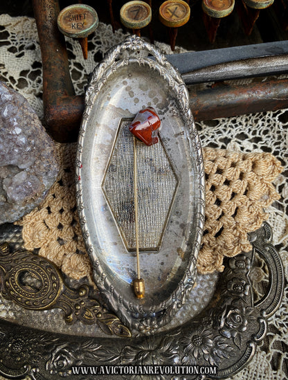 Red Jasper Stick Pin - Earthy Brown and Rust - Polished Tumbled Stone - Vintage