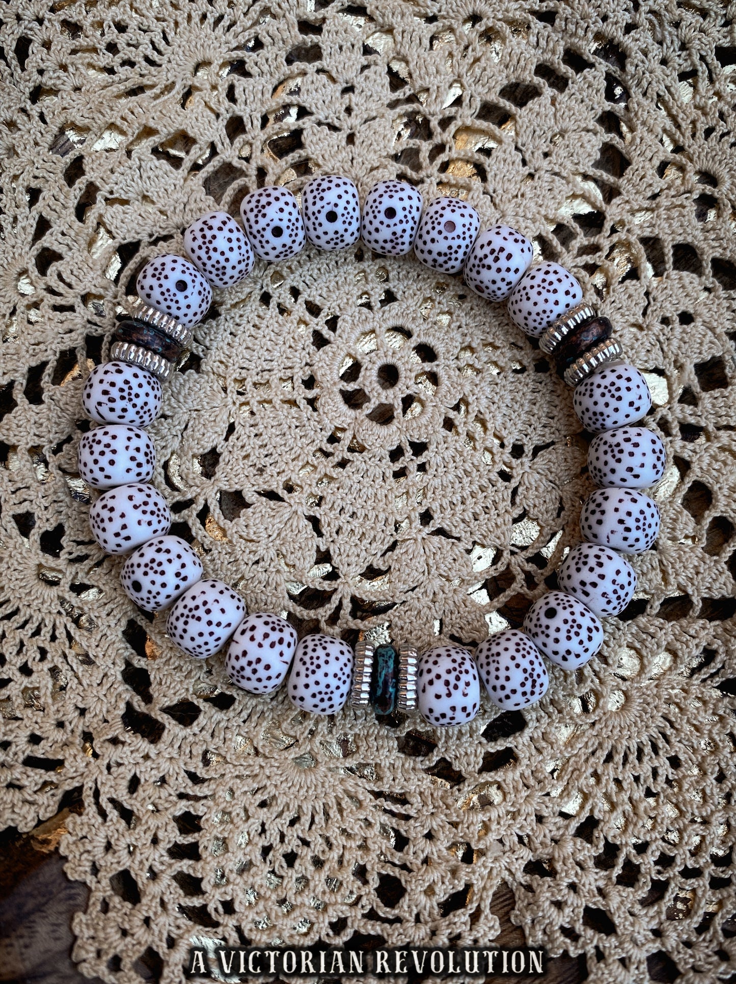 White Spotted Bead Bracelet - Modern Eclectic Style