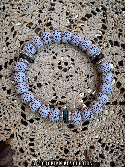 White Spotted Bead Bracelet - Modern Eclectic Style
