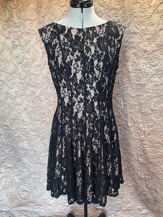 Black Lace Sleeveless Dress - Gothic Punk Cocktail Party - Size 12