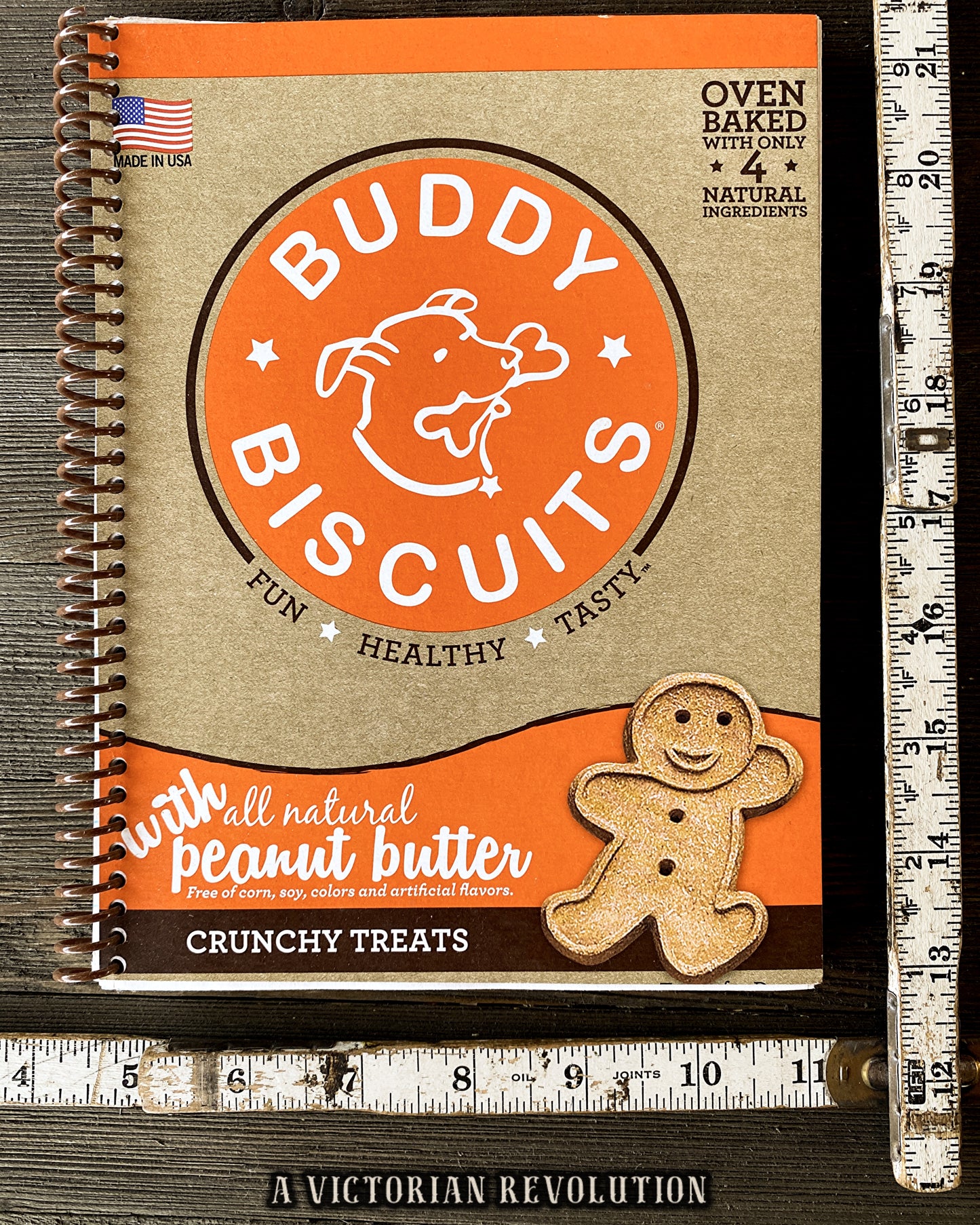 Handmade Upcycled Buddy Biscuits Notebook - Spiral Bound Journal with Peanut Butter Dog Treat Theme - Sustainable Stationery Gift for Dog Lovers - Recycled