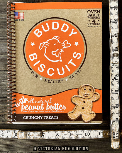 Handmade Upcycled Buddy Biscuits Notebook - Spiral Bound Journal with Peanut Butter Dog Treat Theme - Sustainable Stationery Gift for Dog Lovers - Recycled