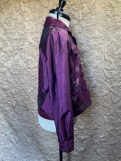 Purple Jacket - Beaded Lace - Size PM - Coldwater Creek - Vintage Silk - Embellished