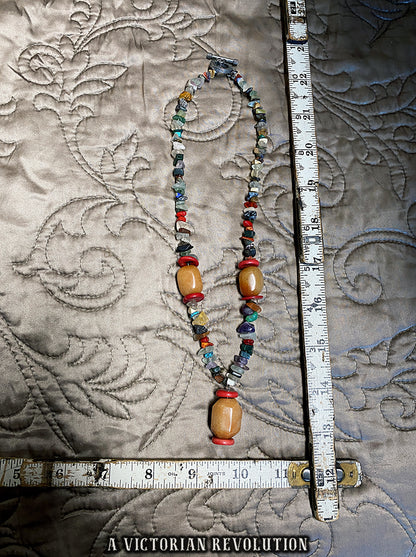 Multi Stone Chakra Necklace - Red Aventurine, Amethyst, Citrine + Fluorite - Healing Crystal Jewelry - Natural Gemstones