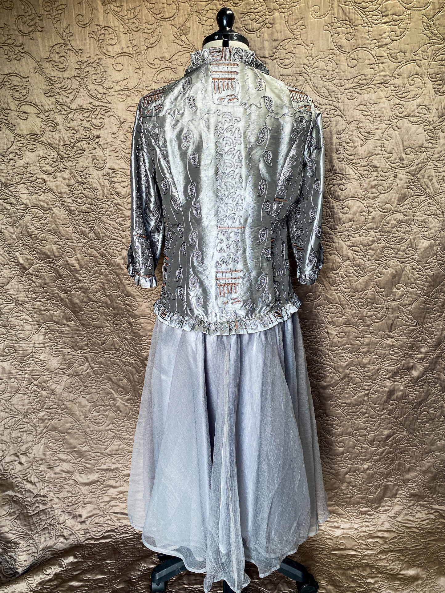 Silver Brocade Long Jacket - Large