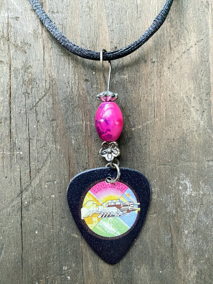 Retro 70s Style Pink Floyd Guitar Pick Necklace - Wish You Were Here - Handmade Music Jewelry