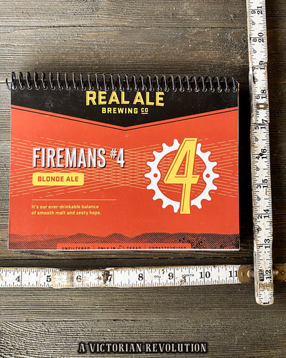 Handmade Upcycled Real Ale Brewing Co Firemans #4 Blonde Ale Beer Box Spiral Notebook – Texas Craft Beer Enthusiast Journal – Recycled Eco-Friendly Stationery Gift