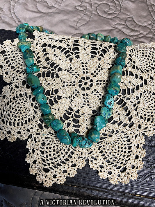 Vintage Chunky Blue Howlite Stone Necklace - 1980s Rustic Statement Jewelry - Grunge Era Faux Turquoise Choker