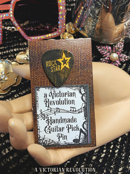 Handmade Upcycled Rockstar Guitar Pick Pin - Music Lover Gift - Unique Band Jewelry - Rock Star Brand