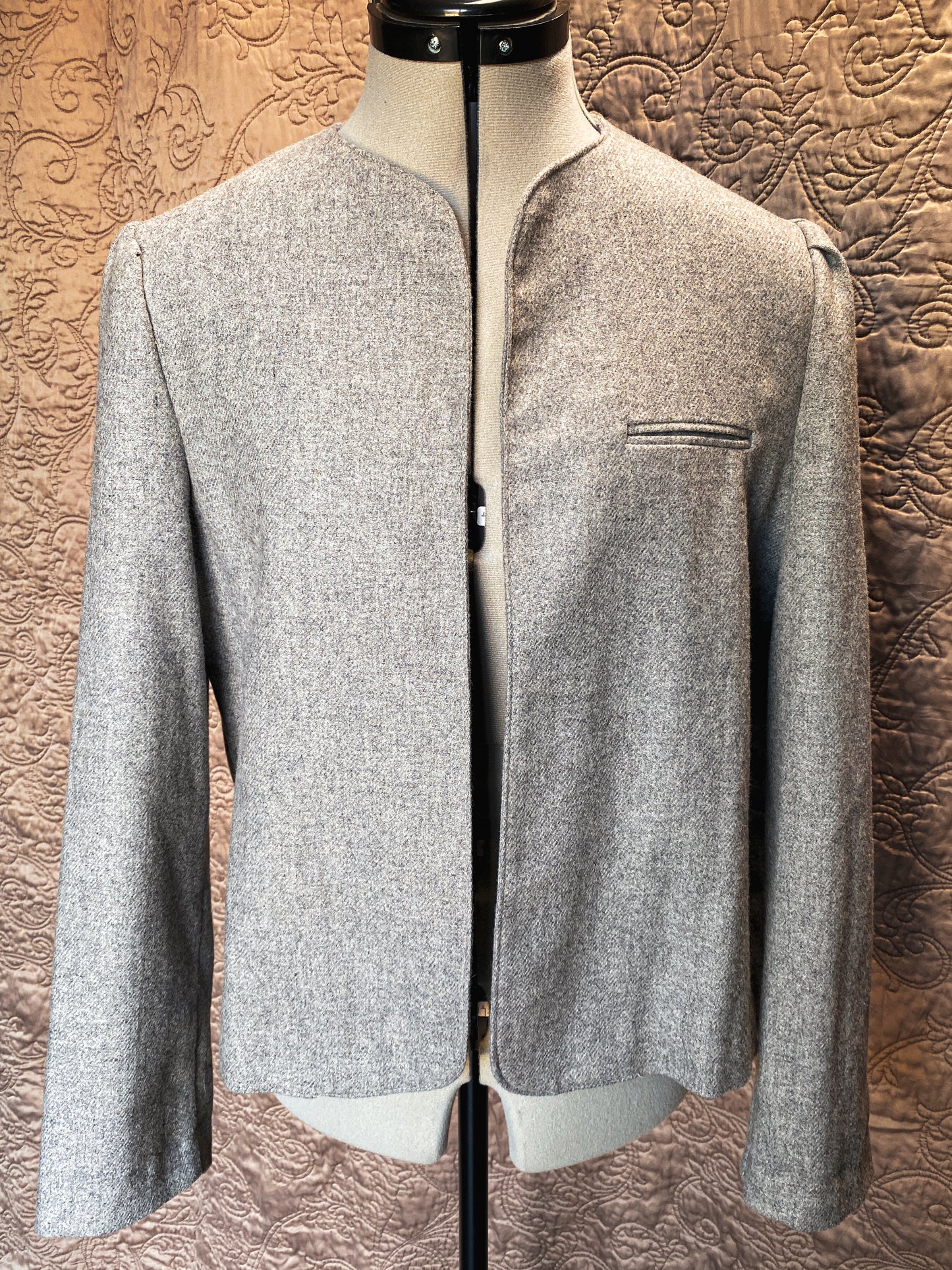 Vintage Grey Recycled Wool Blend Blazer - Open Front - Minimalist, Unique - Size 14