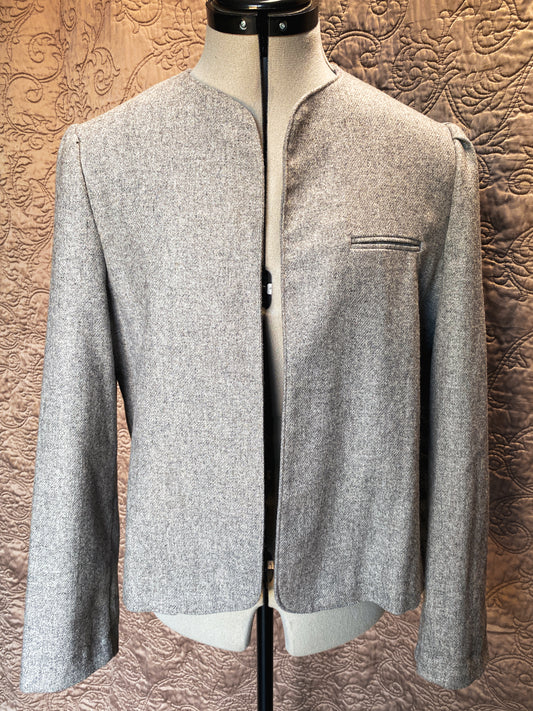 Vintage Grey Recycled Wool Blend Blazer - Open Front - Minimalist, Unique - Size 14
