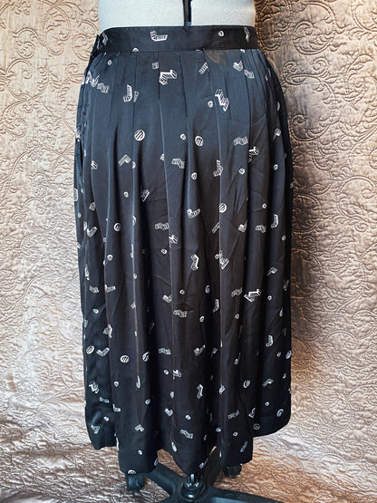 Black Chaus Geometric Novelty Print Midi Skirt - High Waisted 80s Style - Retro Vintage - Size Small