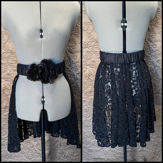 Black Lace Overskirt Bustle - Gothic Steampunk - Floral Belt Accessory