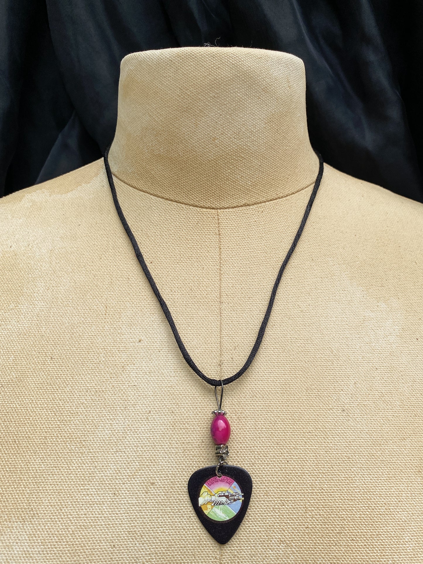 Retro 70s Style Pink Floyd Guitar Pick Necklace - Wish You Were Here - Handmade Music Jewelry
