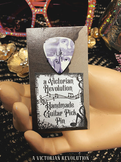Handmade U2 Band Guitar Pick Pin - Upcycled Music Fan Jewelry - Unique Rock Accessory - Repurposed Guitar Pick Gift
