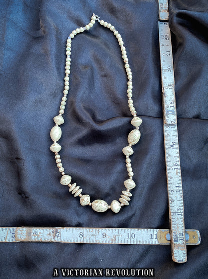 Speckled Cream Painted Plastic Beads - 1970s Vintage - Grungy Punk Neutrals