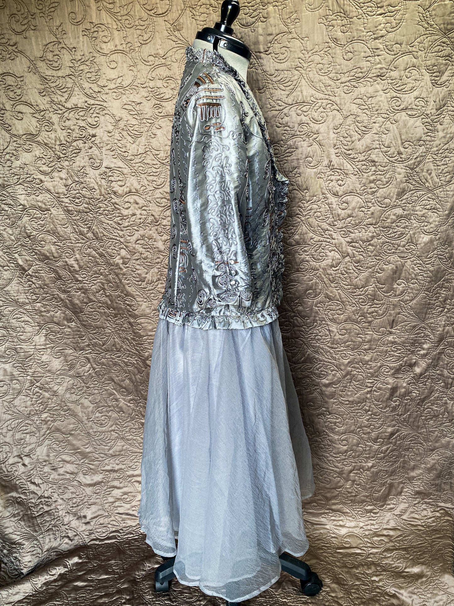 Silver Brocade Long Jacket - Large