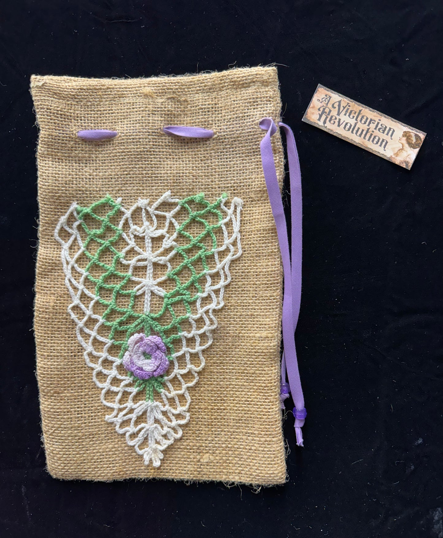Drawstring Bag with Purple Flower