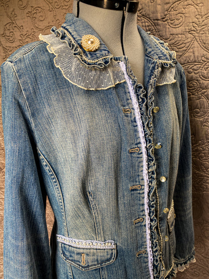 Denim and Lace Upcycled Victorian Jacket -MEDIUM