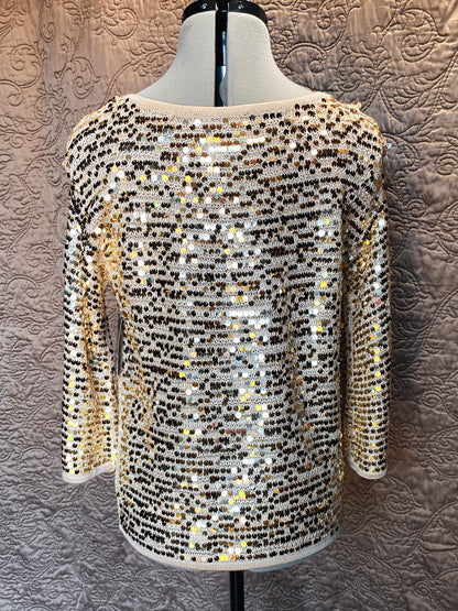 Gold Sequin Boston Proper Knit Top - Glam Holiday Disco Sweater - New - XS