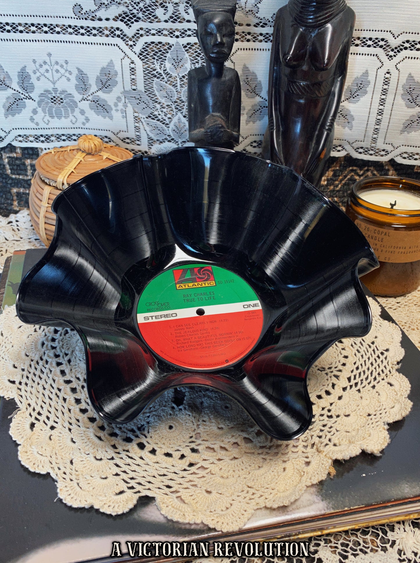 Ray Charles - True to Life - 1977 - Atlantic Records - Soul-Jazz - Salvaged + Upcycled Vinyl LP Record Album - Decorative Bowl