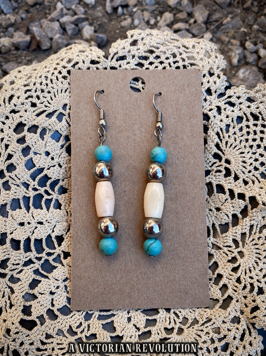 Southwestern Style Faux Turquoise and Faux Bone Earrings