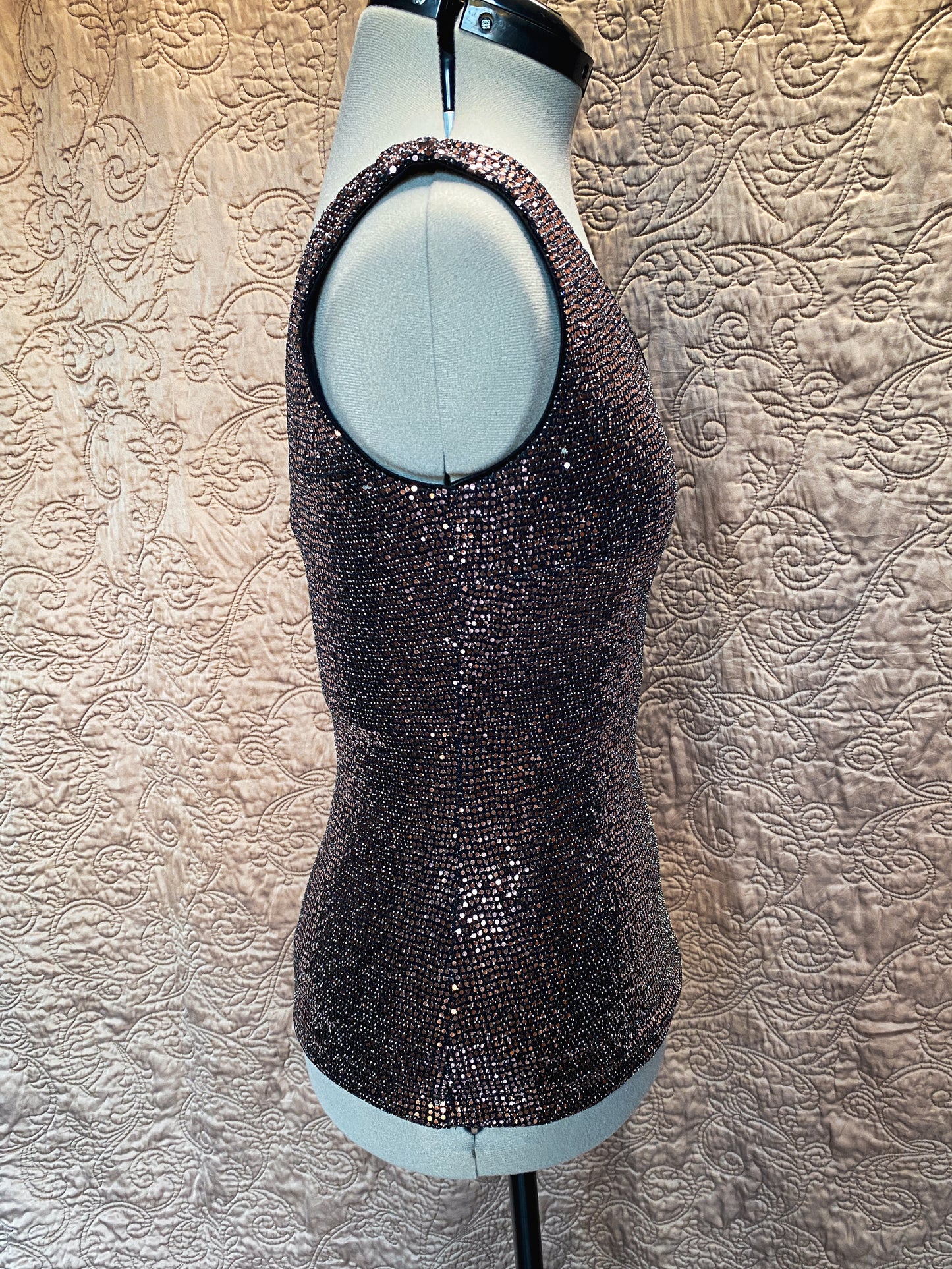 Bronze Metallic Joseph Ribkoff Glam Tank Top - V-Neck - Elegant Cocktail Party Shirt - New - Size 2