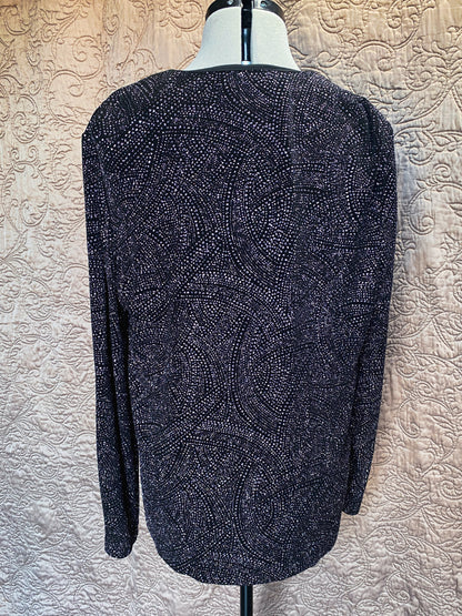 Purple + Black Open Front Sparkle Cardigan - Glitter  Jacket - Lightweight Long Sleeve - Size 12