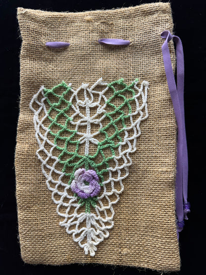 Drawstring Bag with Purple Flower